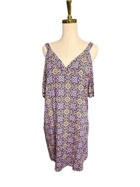 All For Color LSU Gameday Purple Patterned Cold-Shoulder Midi Dress Size M